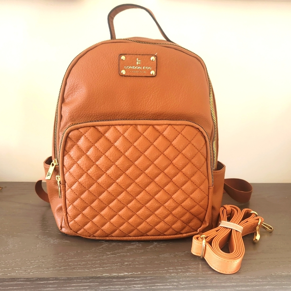 NWOT London Fog Brown Leather Backpack